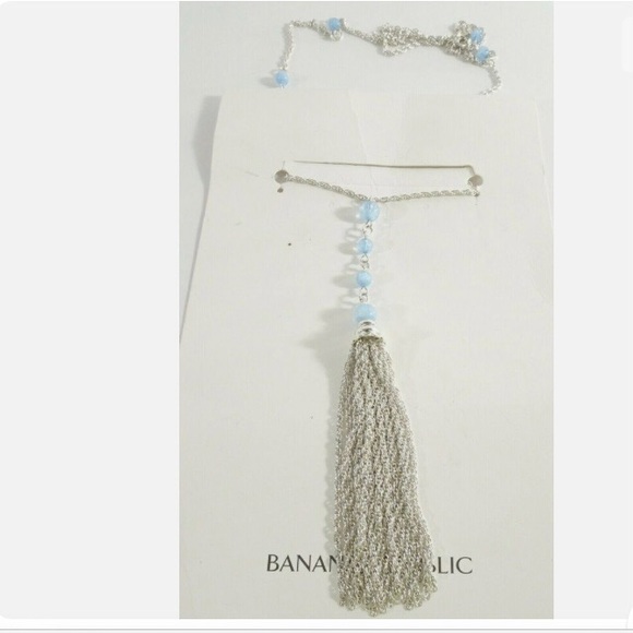 🪅 2 /$12 Banana Republic Silver Tassel Pendant Necklace with Blue Beads - Picture 9 of 9